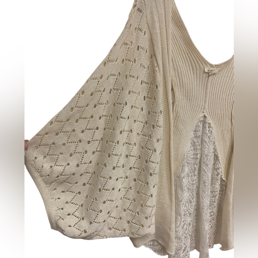 Mystree Cardigan Dolman Sleeve Women’s Size Small Ivory Lace Inlay Whimsical - Picture 3 of 5